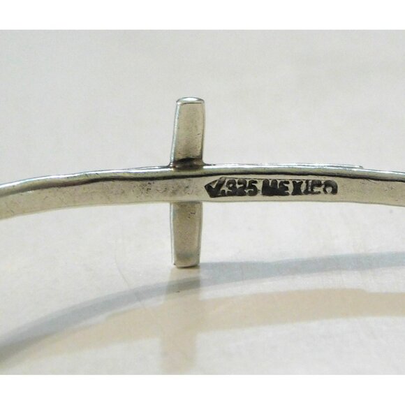 Sterling Silver Horizontal Sideway Cross Cuff Bracelet .925 Mexico - Picture 7 of 8